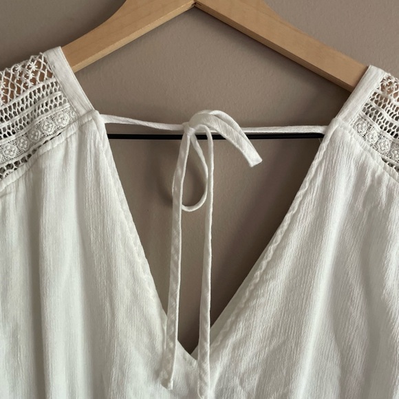 Abercrombie & Fitch Embroidered Romper Pockets Lace  Cottagecore Boho White S - Picture 7 of 10